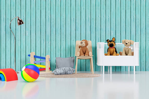 3d rendered kid room with toys.
