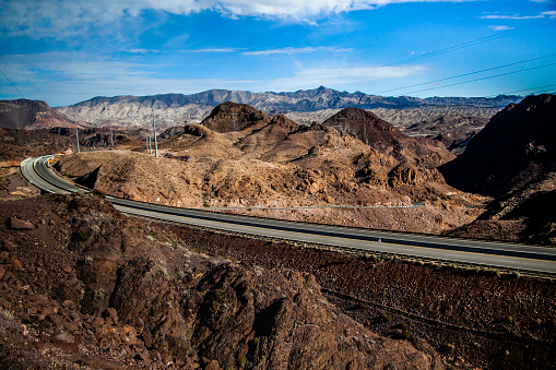 Road in Nevada, View from the bridge of Hoover Dam Arizona United States.