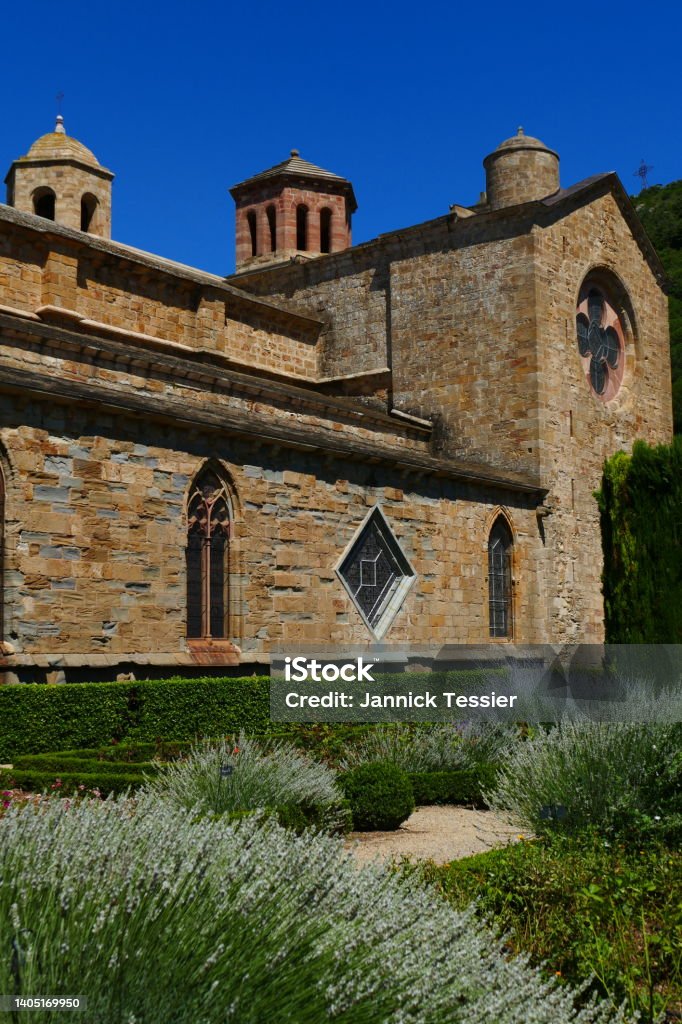 Fontfroide Abbey, Aude Fontfroide Abbey, Aude : seen from the garden Abbey - Monastery Stock Photo