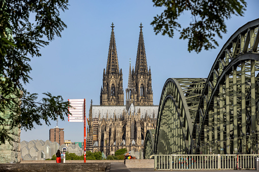 Cologne, Germany - Jun 18th 2022: Cologne Cathedral is a majestic landmark of this German city. It's a popular subject for photos and selfies.