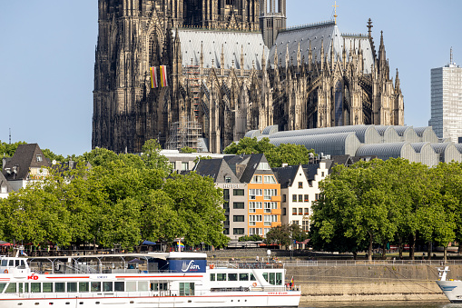 Cologne, Germany - Jun 16th 2022: Large groups of people gather to Cologne old town on sunny summer days.