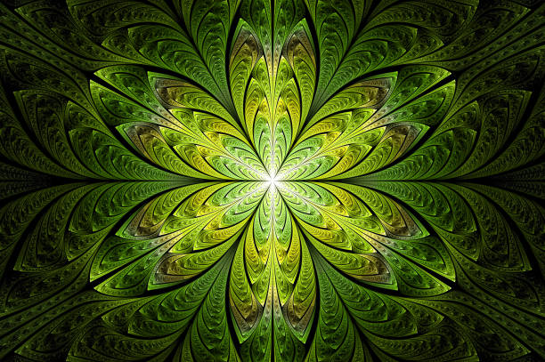 Computer generated abstract illustration Beautiful green petal lotus flower, Kaleidoscope design background, Abstract Concept floral Unique Mandala Kaleidoscopic creative inimitable graphic design