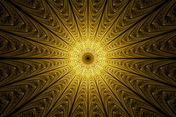 istock Computer generated abstract illustration golden star layer wall background, Kaleidoscope design background, Concept Unique Mandala Kaleidoscopic creative inimitable graphic design 1405171725