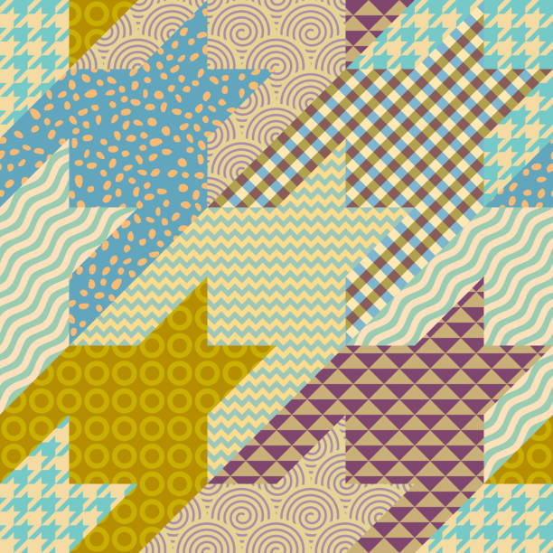 ilustraciones, imágenes clip art, dibujos animados e iconos de stock de patrón textil patchwork. fondo de diseño de acolchado sin costuras. - houndstooth