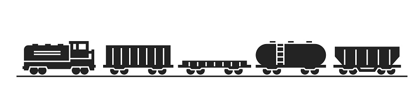freight train illustration. locomotive and railway carriages. railway transport isolated vector image