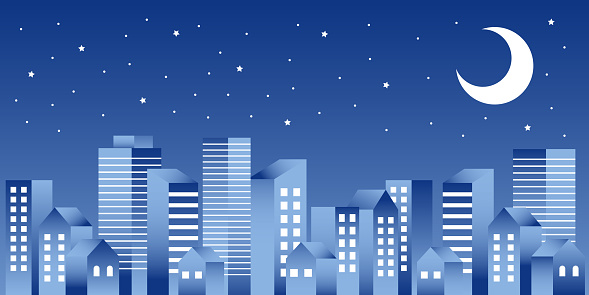 Simple and stylish illustration of buildings at night