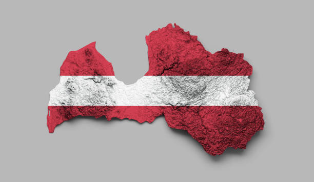 Latvia Map Latvia Flag Shaded relief Color Height map on white Background 3d illustration