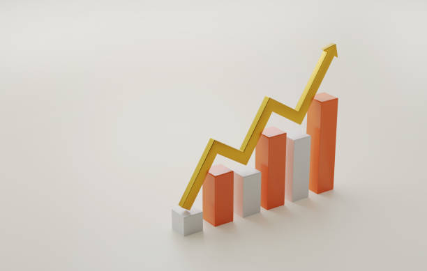 istock Golden arrow rising with growing bar graph chart white background. 1405184461