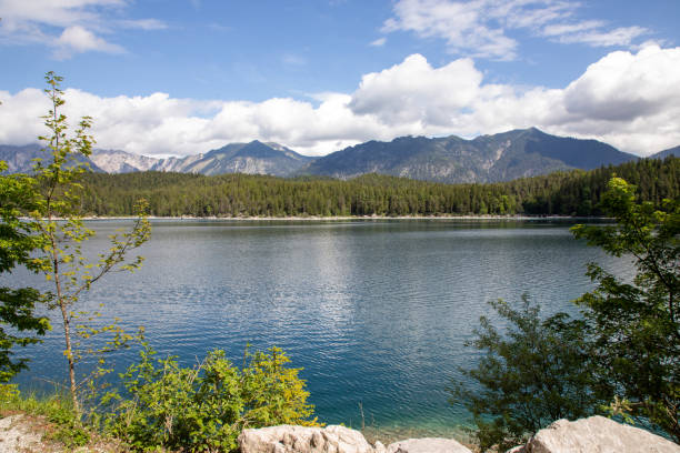 Lake at the european alps, Eibsee, Germany stock photo