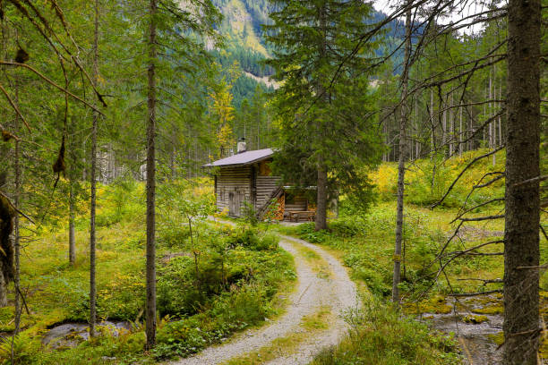 Hiking trail in the Karwendel mountains in Eng, Austria stock photo