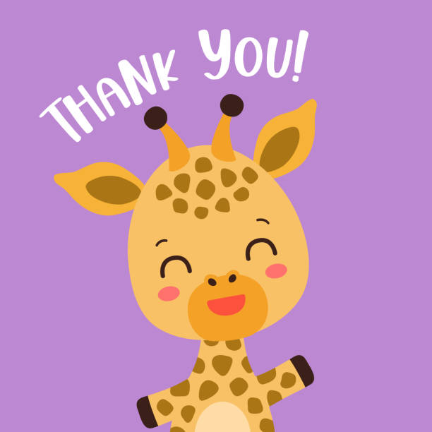 Thank you card template for kids party with cute giraffe. Thank you card template for kids party with cute giraffe. giraffe calf stock illustrations