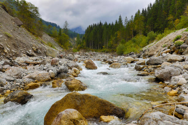 Water stream at the Karwendel mountains in Eng, Austria stock photo
