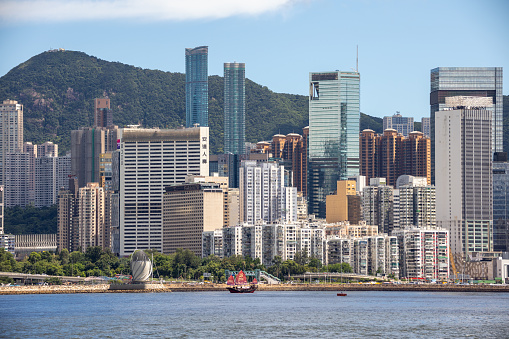 Hong Kong - June 26, 2022 : General view of the skyline of Fortress Hill in Hong Kong.