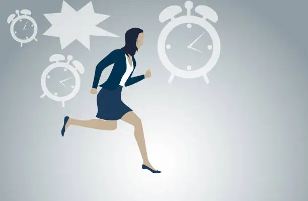 Vector illustration of Businesswoman running at speed in a mid air