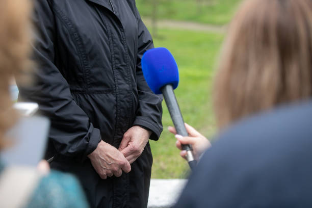 istock TV interview. News conference. 1405196747