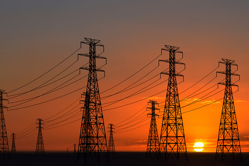 Electricity Pylons at sunset