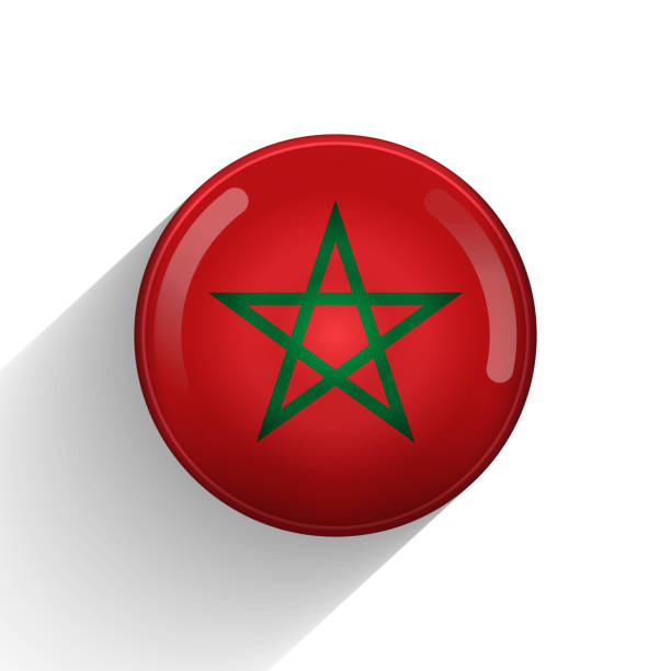 istock Glass light ball with flag of Morocco. Round sphere, template icon. Moroccan national symbol. Glossy realistic ball, 3D abstract vector illustration highlighted on a white background. Big bubble 1405199906