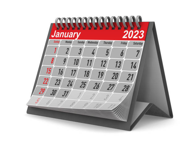 2023 year. Calendar for January. Isolated 3D illustration 2023 year. Calendar for January. Isolated 3D illustration january stock pictures, royalty-free photos & images