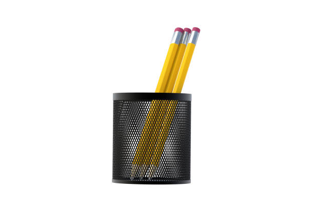 istock Metal pencil holder isolated on white background. Grid pot. Stationery accessories. 3d render 1405206120