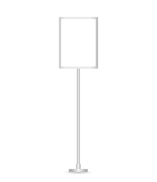 istock Floor sign holder, display board menu, advertising pedestal. Poster stand or display in frame on steel pole. Vector realistic template. Blank Mockup. A3, A4 vertical format. Front view. EPS 10. 1405207241