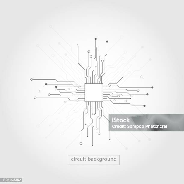 Back And White Circuit Electronic Or Electrical Line With Circle ...