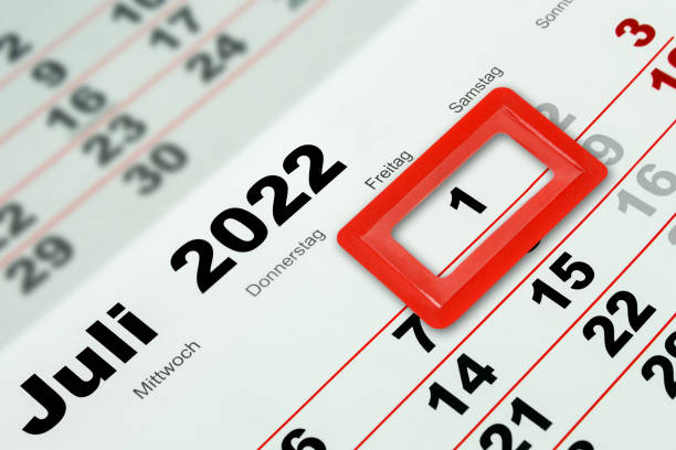 German calendar 2022 July 1  Friday and weekdays closeup