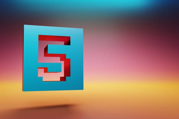 istock Pixel number 5. Beautiful Blue Five icons symbol on multicolor bright background. 3d rendering illustration. Background pattern for design. 1405210414