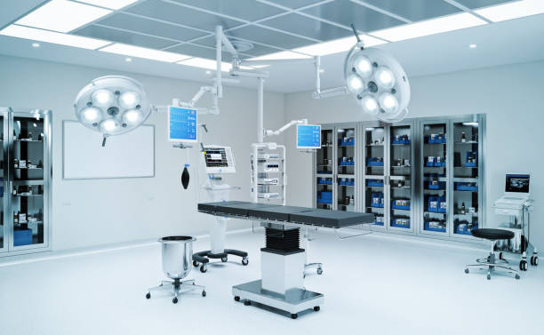 istock Empty operating room with medical equipment, 3d rendering 1405213066