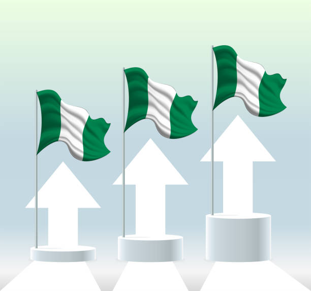 флаг нигерии. страна находится в восходящем тренде. - nigerian flag nigerian culture three dimensional shape nigeria stock illustrations