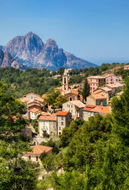 The village of Evisa in the Corsican Mountains, France