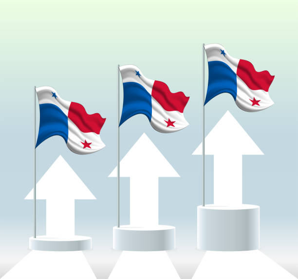 Panama flag. The country is in an uptrend. Waving flagpole in modern pastel colors. Flag drawing, shading for easy editing. Banner template design. panama canal expansion stock illustrations