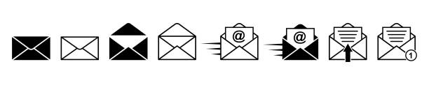 Set with mail vector icons. Mail symbol. Open message on email. Receive web envelope. Send letter for email. Set with mail vector icons. Mail symbol. Open message on email. Receive web envelope. Send letter for email. New message. open letter icon stock illustrations