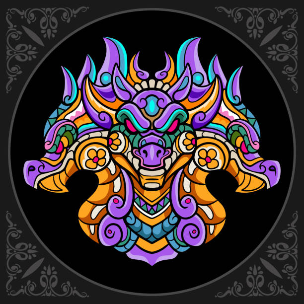 istock Colorful hydra dragon doodle arts. isolated on black background 1405216063