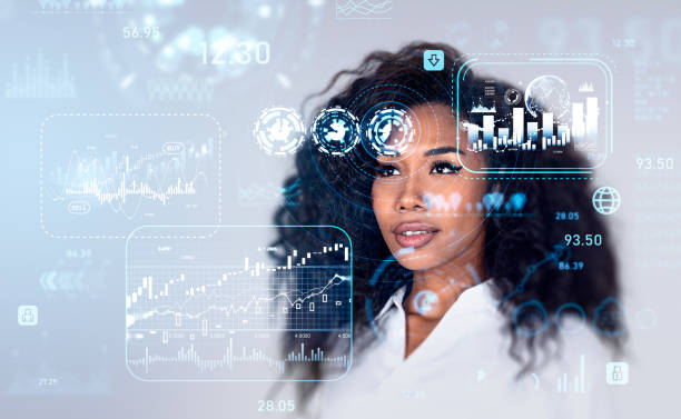 istock African woman and graph hud with chart, forex diagrams 1405217432