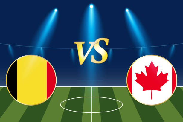 ilustraciones, imágenes clip art, dibujos animados e iconos de stock de partidos de la fase de grupos. plantilla bélgica vs canadá - canadian football