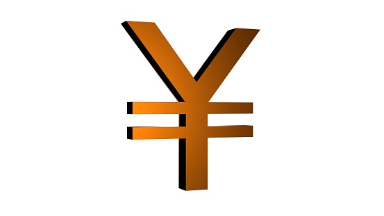 Golden Japanese Yen or Chinese Yuan sign on white background. 3d render.