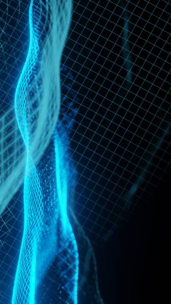 istock Futuristic digital glowing wave Line Particle Technology HUD vertical background 3D rendering 1405222453