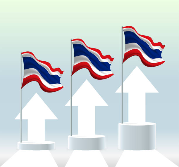 Thailand flag. The country is in an uptrend. Waving flagpole in modern pastel colors. Flag drawing, shading for easy editing. Banner template design. thailand flag round stock illustrations