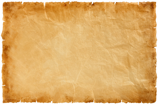 old parchment paper sheet vintage aged or texture isolated on white background.