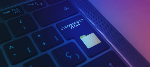 istock Banner of laptop keyboard with cybersecurity plan button. 1405232323