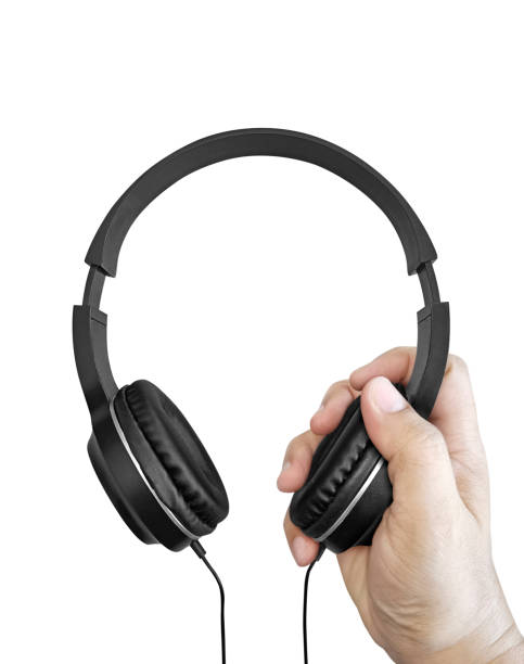 istock Hand with modern headphones on white background 1405234641