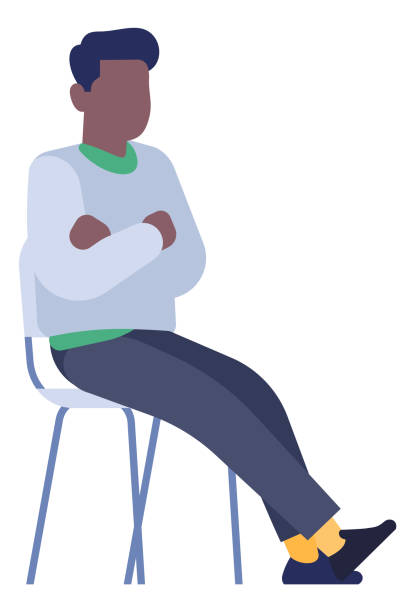 ilustrações de stock, clip art, desenhos animados e ícones de man sitting on chair with crossed arms and legs - crossing human arm silhouette men