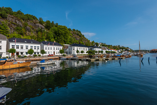 Grimstad, Norway - August 10 2021: Risør harbour in summer.