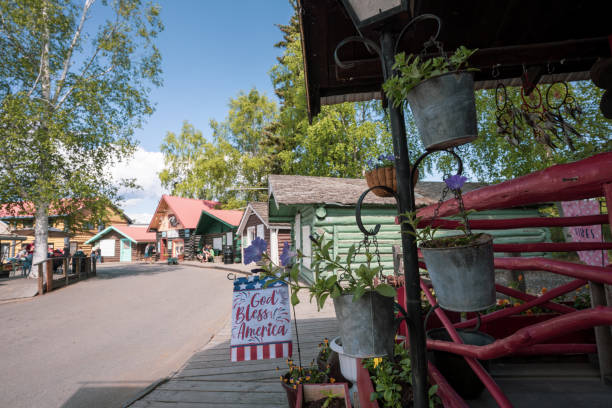FAIRBANKS, ALASKA -June 11, 2018:Explore the great outdoors at Pioneer Park, a lovely green space in Fairbanks. Stroll along the riverfront or seek out the local tours.