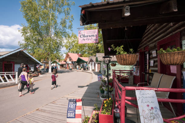 FAIRBANKS, ALASKA -June 11, 2018:Explore the great outdoors at Pioneer Park, a lovely green space in Fairbanks. Stroll along the riverfront or seek out the local tours.