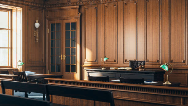 Empty Courtroom Interior Interior of an empty courtroom. courtroom stock pictures, royalty-free photos & images