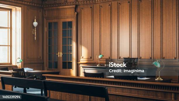 Empty Courtroom Interior Stock Photo - Download Image Now - Courtroom, Courthouse, Empty