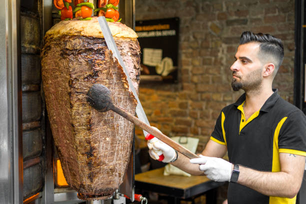 Doner kebab preparation cutting