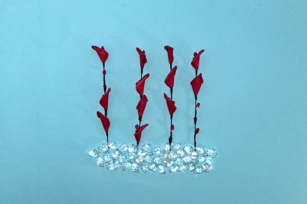 flowers that sprouted from the gemstone, creative modern luxury design, pastel blue background