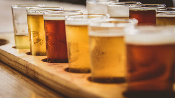 Flight of beers / ales Flight of beers / ales close up india pale ale photos stock pictures, royalty-free photos & images
